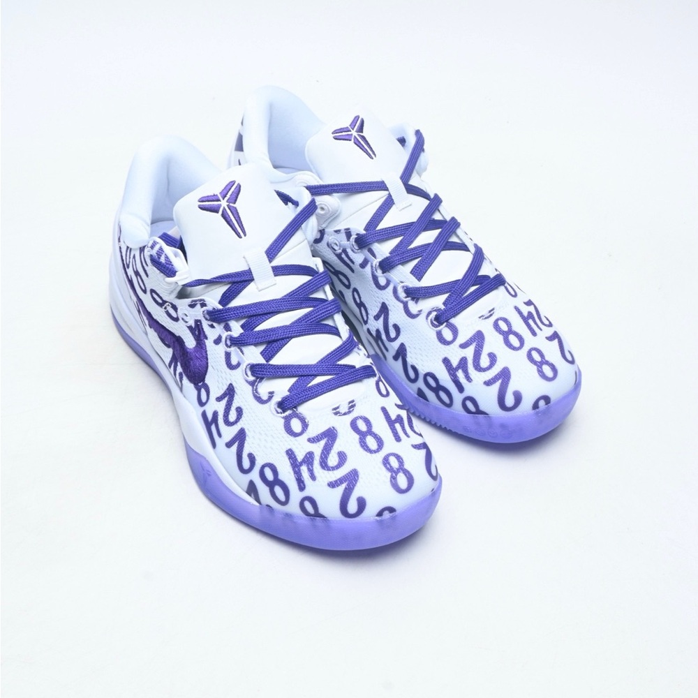 Nike Kobe VIII Protro White Purple Number-Print Athletic Shoes - Picture 4 of 9